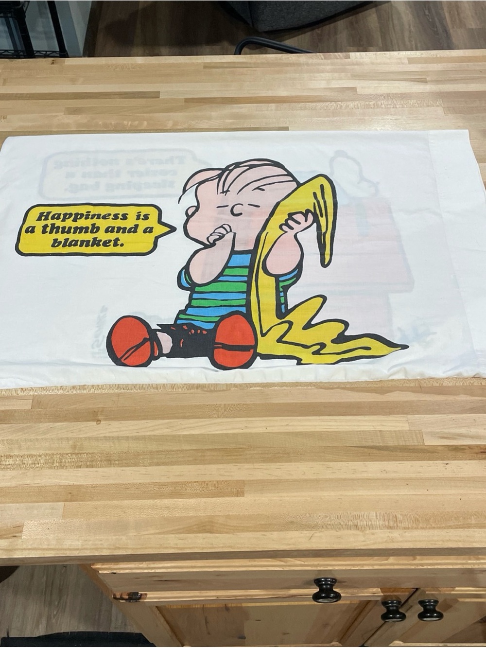 Peanuts White Pillowcase with Yellow Blanket and Red Shoes